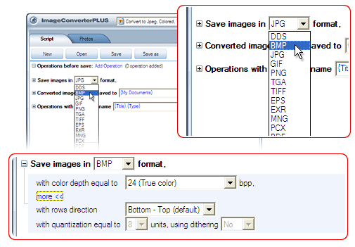 Avaible settings for BMP file format. Convert PDB to BMP.