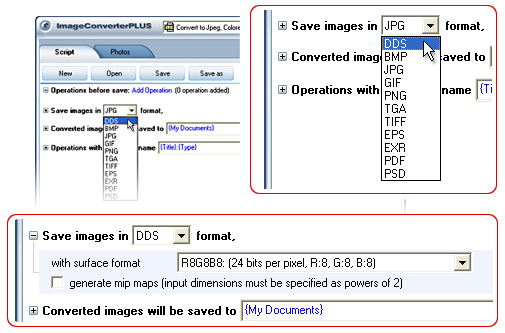 Convert PGM  to DDS. Avaible settings for DDS file format.