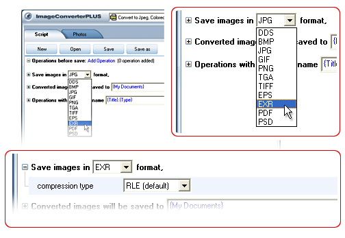Convert PGM to EXR. Avaible settings for EXR file format.