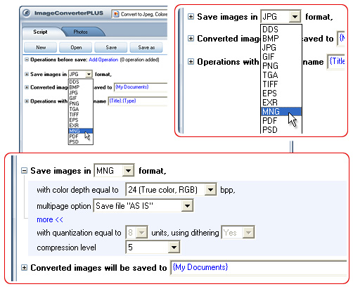 Convert FXM  to MNG. Avaible settings for MNG file format.