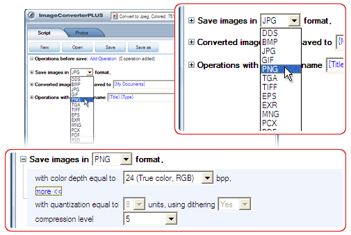 Convert PNG to PNG. Avaible settings for PNG file format.