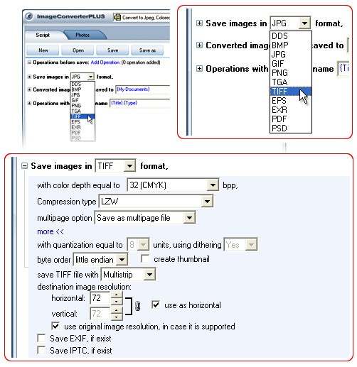 Convert CALS to TIF. Avaible settings for TIF file format.