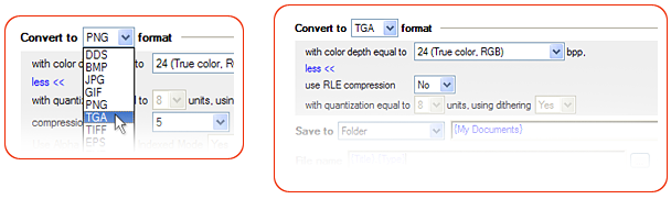 JPG to TGA converter properties